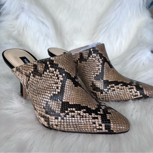 Nine West Snake Skin Vegan Leather Mule Heels 5.5 - Picture 2 of 6